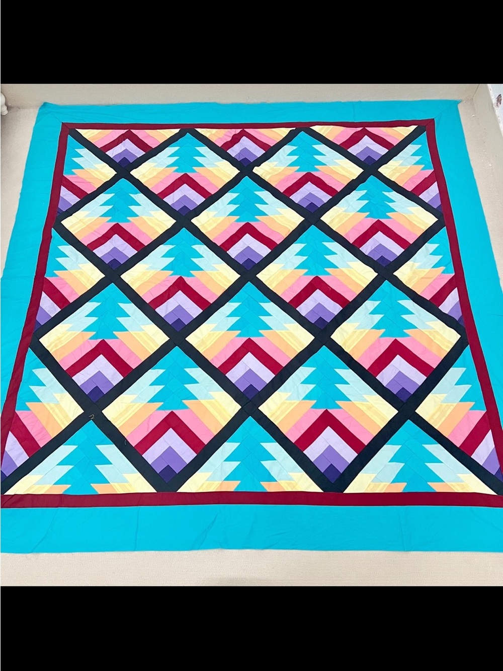 Handmade Sunset Beach Patchwork Cotton fabric Queen size Quilt Top/Topper
